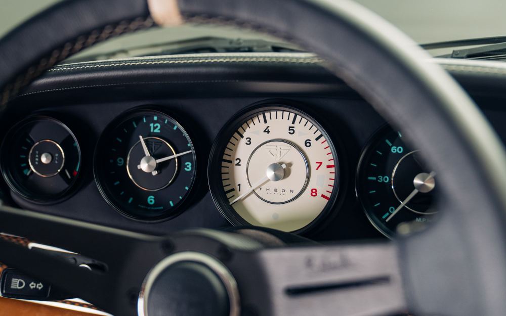Cream Coupé, a Porsche 911 (964) reimagined by Theon Design: instrument cluster seen through the steering wheel