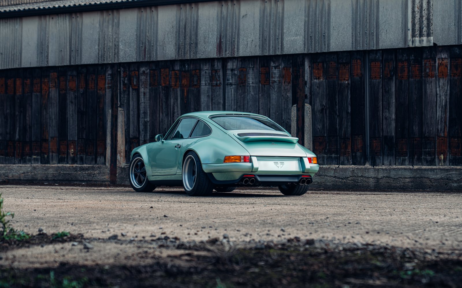 Theon Design bespoke Porsche 964 mint green coupe at Oxfordshire workshop